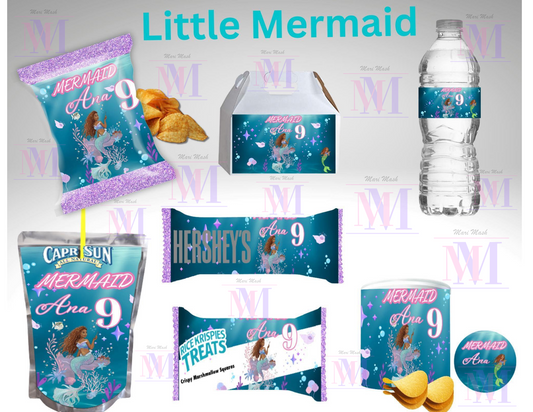 Little Mermaid Editable Bundle Party Favor Canva Design & Templates